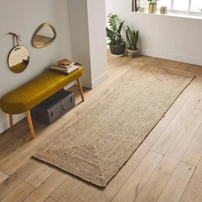 Runner rug natural jute hand braided carpet handmade Indian rug rustic look rug - Image 1 of 4