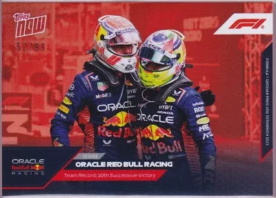 ORACLE RED BULL RACING 2023 Topps Now Formula F1 #25 Verstappen Perez FOIL 52/99 - Image 1 of 2