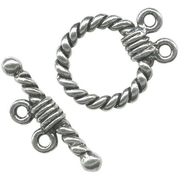 Clasp, 6 Sets Antiqued Pewter Plated 2 Strand 15mm Twisted Rope Toggle Clasps * - Image 1 of 1