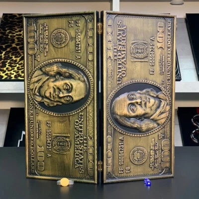 Juego Backgammon Madera Tablero de Juego 46cm (18"), Diseño Dólar, Regalo Amigos, Nardy Foto 1 de 4