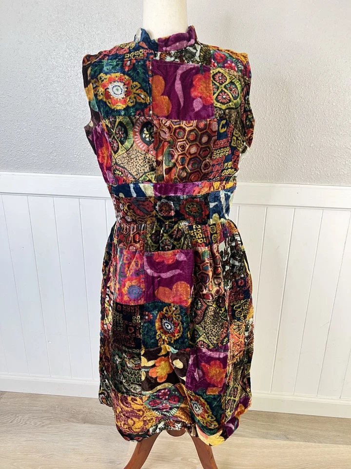 Vestido De Colección Años 70 Floral Mod Mujer Terciopelo Patchwork Funda Retro Gogo Años 60 Foto 1 de 4