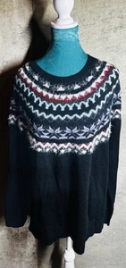 Eddie Bauer Pullover Damen Medium schwarz Fair Isle Passe Rundhals Pulli Strick - Bild 1 von 5