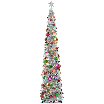 Oropel para árbol de Navidad plegable 6 pies plata decoración navideña Foto 1 de 4