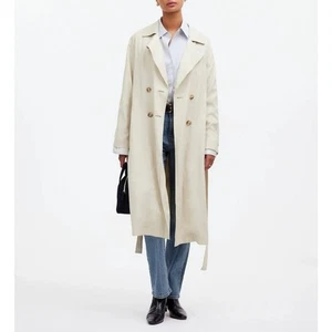 NWT Madewell Belted Trench Coat In Drapey Linen Blend Twill Muted Stone Size XS - Picture 1 of 15