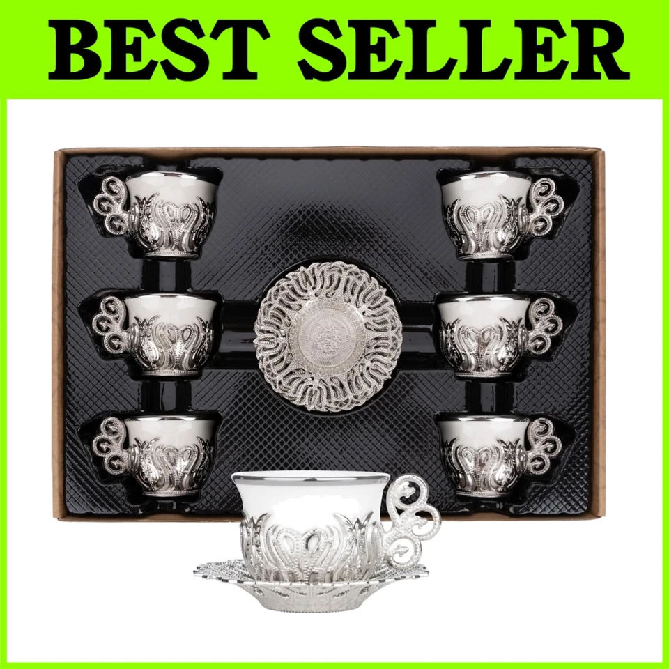 Подлинный турецкий кофе чашки комплект, 6 фарфоровых чашек и блюдца - Изображение 1 из 4