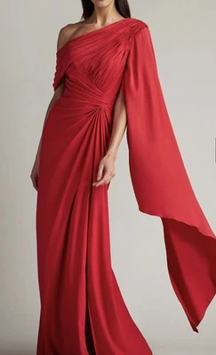 Tadashi Shoji垂褶,绉绸缎,单袖礼服,尺寸 4,全新 — 第 1/4 张图片