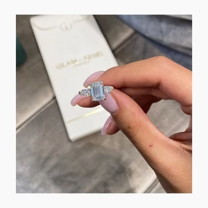 Diamond Women Ring Emerald Cut F VS1 IGI Certified 2.5 Ct Lab created Platinum - Picture 1 of 14