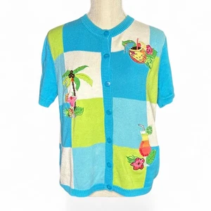 Breckenridge Cardigan Sweater Women Petite Medium Tropical Summer Cruise Grandma - Picture 1 of 8