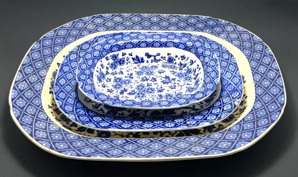 Антикварный набор синих тарелок 1880 Ridgway Hawthornden — День благодарения! - Изображение 1 из 4