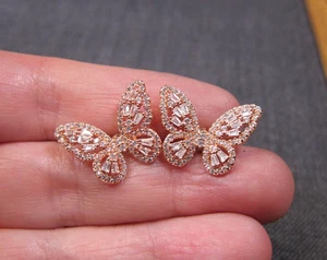 Gorgeous Fuzion FZN rose gold plated & crystal butterfly stud earrings 925 - Picture 1 of 6