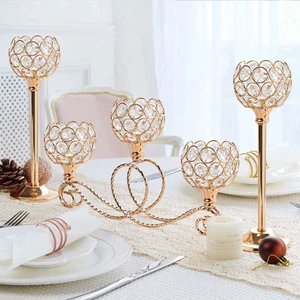 Gold/Silver Metal Crystal Tea Light Candle Holder, Elegant Wedding Table Center - Picture 1 of 13