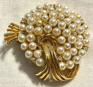 LISNER spilla spilla vintage PERLA STRASS GRAPPOLO 2" vortice fiore floreale - Foto 1 di 4