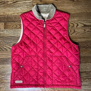 Lauren Ralph Lauren Quilted Puffer Vest Womens M Red Corduroy Collar Equestrian - Picture 1 of 10