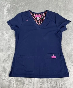 Betsey Johnson Scrubs Top Women’s Extra Small V-Neck Pockets Medical Nurse Blue - Picture 1 of 7