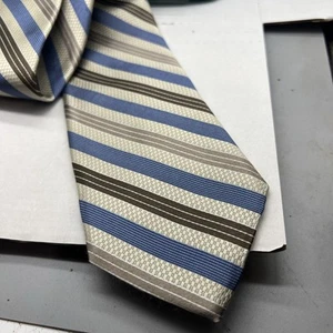 Pronto Uomo Blue Beige Brown Hand Made 100% Silk Men’s Neck Tie Made In China - Picture 1 of 7