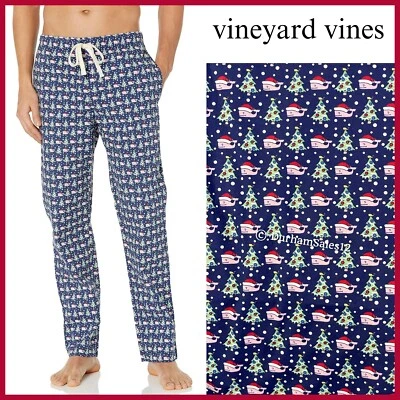 Pantalones de pijama Vineyard Vines Holiday Lounge para hombre M árboles de Navidad Papá Noel ballenas Foto 1 de 4