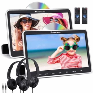 2 x 10.1'' Dual Screen Car Headrest DVD Player USB Rear-Seat Monitor+Headphones - Picture 1 of 11
