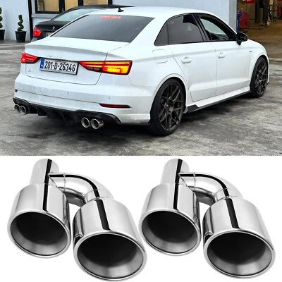 For Audi A3 S3 A4 S4 A5 S5 2.5" to 4" Exhaust Quad Tips Double Wall Stainless - Imagem 1 de 4