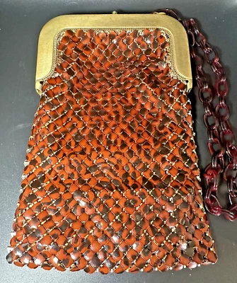 Whiting & Davis Vintage Mesh Purse Celluoid Chain Handle Tortoiseshell Color - Image 1 of 4