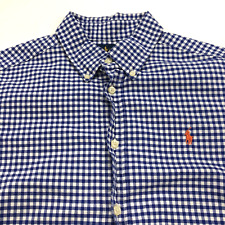 Polo Ralph Lauren Boys LG (14-16) Check Long Sleeve Button Front Shirt Blue