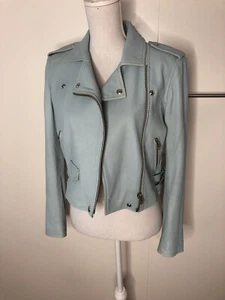 IRO Leather Jacket Light Blue Size FR38 New - Picture 1 of 10