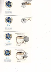 40th Anniv 1985 ONU NYC #447-8 GINEBRA #135-7 VIENNA # 52-4 3 S/S 11 FDCS bb5 - Imagen 1 de 3