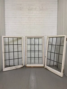 Job Lot Of Three Reclaimed Old Leaded Light Panel Wooden Windows 640 x 1060mm - Picture 1 of 24