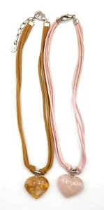 2 Marlene Lodi Stein Rose & Gold Herz Quarz Sterlingsilber Kordel Halsketten - Bild 1 von 9