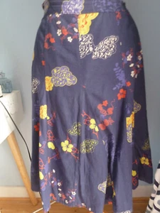 Vintage White Stuff Flared MidiSkirt 10 Navy Yellow Red Floral Cotton Linen - Picture 1 of 5