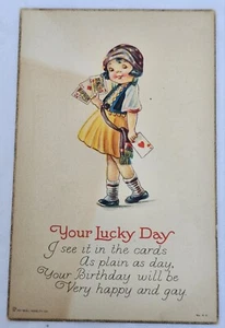 Unused Vintage 1928 Its Your Lucky Day Birthday Postcard Ho-Biel Divide Back 5½" - Picture 1 of 10