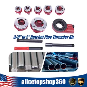 3/8" to 2" Ratchet Pipe Threader Kit Ratcheting Set w/7 Dies & Handle Plumb BSPT - Picture 1 of 14