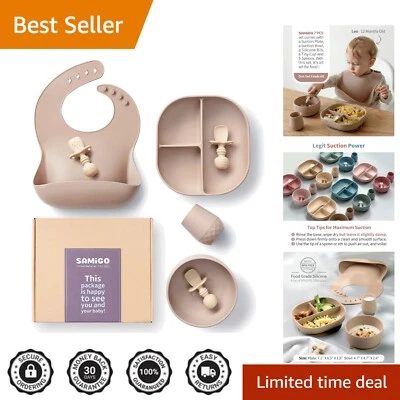 Juego de alimentación de destete LED para bebé de 7 piezas - Succión, cuenco, taza y babero esenciales Foto 1 de 4