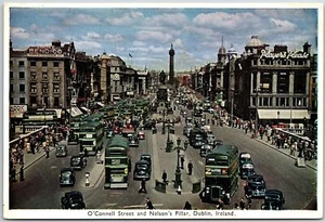 O'Connell Street And Nelson's Pillar Dublin Ireland Crowded Street Postcard - Picture 1 of 2