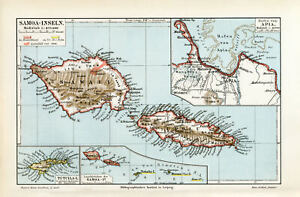 Samoa Inseln historische Landkarte Lithographie ca. 1907 antike Karte Geographie