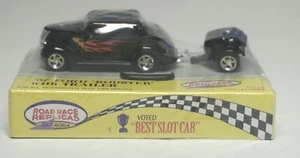 NU-RORA Black w/Flames 37 Ford Roadster with Trailer, T-Jet HO SLOT CAR. MIB - Picture 1 of 16