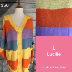 LuLaRoe Lucille Cardigan - Yellow Orange Purple Blue - Large - Picture 1 of 4