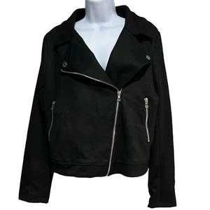 Faux Suede Black Motorcycle Biker Jacket Apperloth A Women’s Size XL - Picture 1 of 9