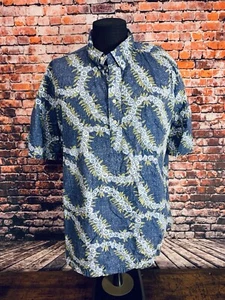 REYN SPOONER Medieval Blue/Pansy Lei on Lauhala Aloha Shirt Men - Size XXL EUC! - Picture 1 of 4