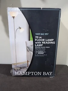 Hampton Bay 70" Floor Lamp With Reading Lamp Brush Nickel Finish White Shades - Picture 1 of 1
