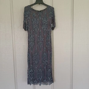 Pisarro Night Beaded Cocktail Midi Dress Color Slate Size 16 Defect - Picture 1 of 21