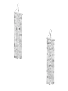 NEW GUESS SULVER TONE,RHINESTONE,LINEAR FRINGE CHAIN HOOK LONG EARRINGS - Picture 1 of 2