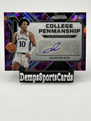 2023 Prizm Draft Picks Jalen Wilson College Penmanship RC Purple Ice Auto /99 - Image 1 of 4