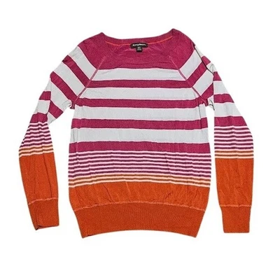 Suéter feminino Tommy Bahama pequeno rosa laranja listrado branco malha leve - Imagem 1 de 4