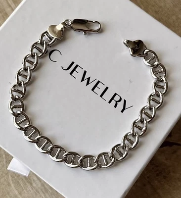 Platinum Plated Mariner Chain Bracelet Unisex Jewelry - Image 1 of 4