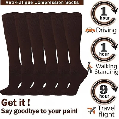 (6 Pairs) Copper Compression Socks 20-30mmHg Graduated Support Mens Womens S-XXL - Image 1 of 4