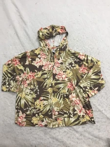 Caribbean Joe Sweatshirt Size 2X Brown Multicolor Floral Full Zip Pockets Hooded - Picture 1 of 8