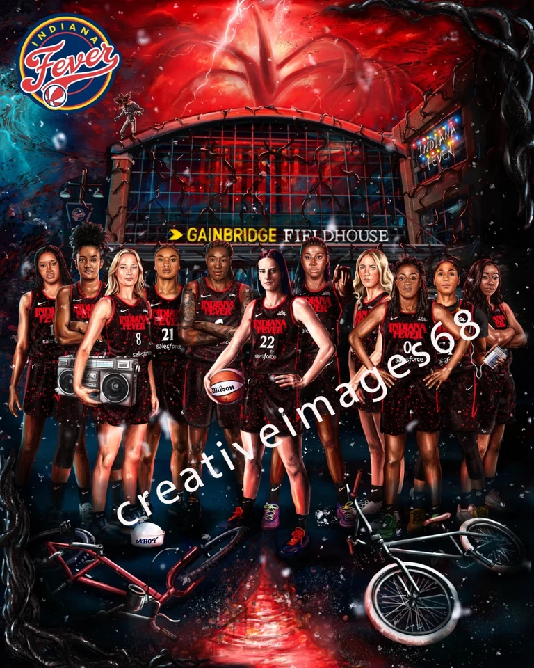 Design uniforme Caitlin Clark WNBA Indiana Fever Team 8x10 2025 Stranger Things - Imagem 1 de 1