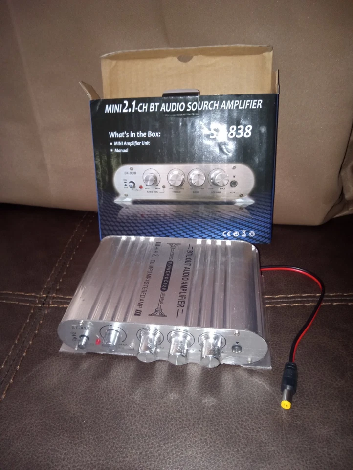 Amplificador de audio Bluetooth ST-838 Mini 2.1 canales Foto 1 de 2