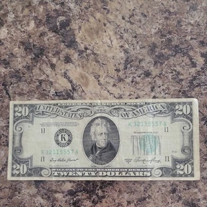 1950-A Old $20 Twenty Dollar Federal Reserve Note- K32115557A Circulated Dallas - Picture 1 of 2