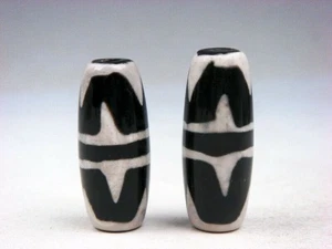 Menge 2 Tibetisch Natürlicher Edelstein Achat Tiger Zahn Muster Dzi Perlen #10142302R - Bild 1 von 5